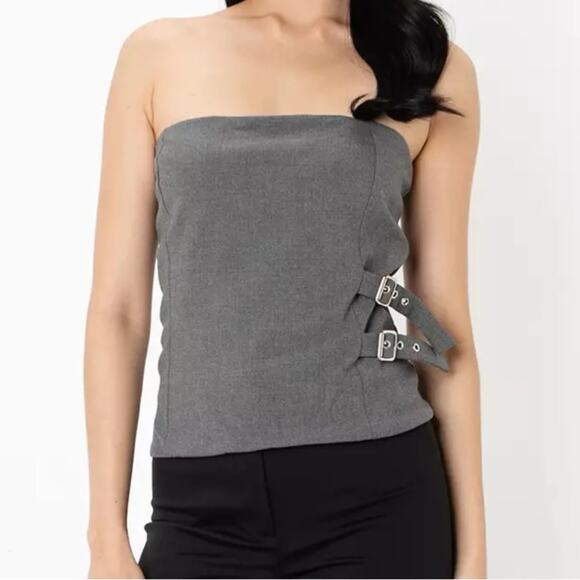 NWOT Zara Gray Side Buckle Strapless Cropped Tank Top Tube Top Small - Picture 1 of 5